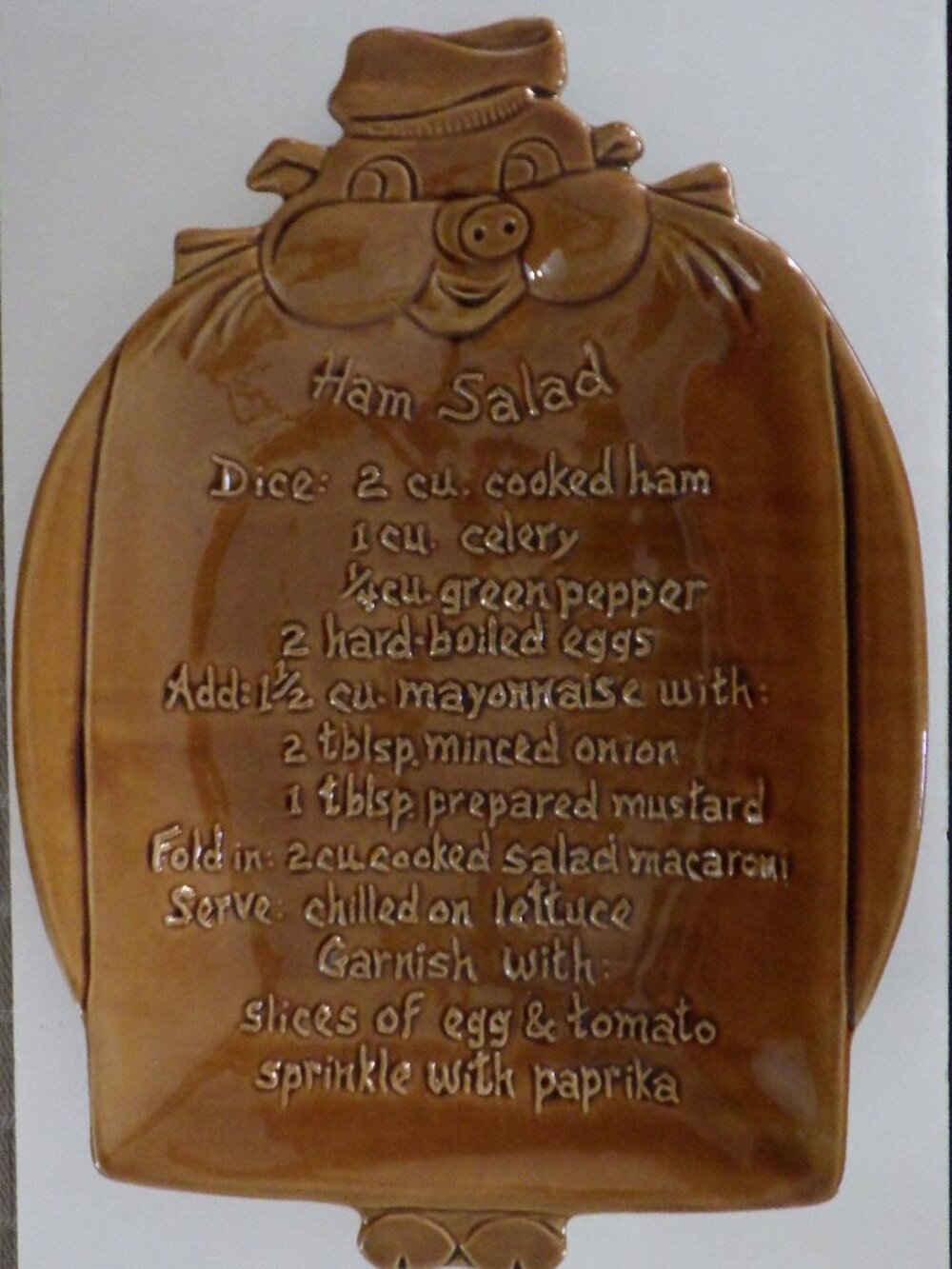 Vintage California Pottery Ceramic Dish Ham Salad Recipe Instructions Home Decor